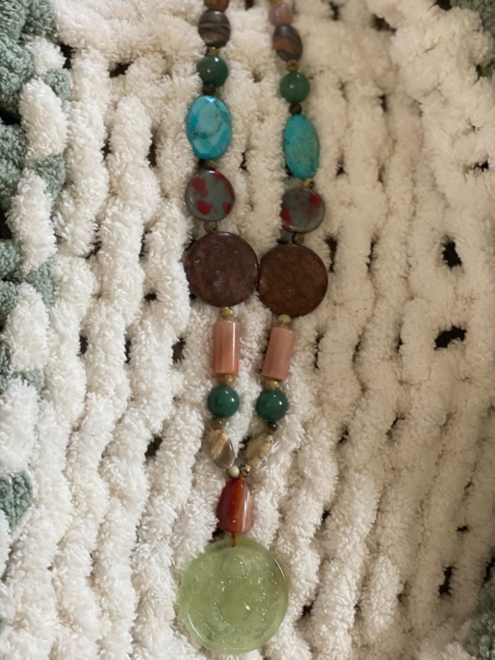 Jade Buddha of Compassion “Guan Yin”Mixed-Stone Pendant Necklace